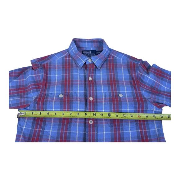 Ralph Lauren Flannel Shirt Mens Small Blue Red Plaid Long Sleeve Button Up - Picture 9 of 13